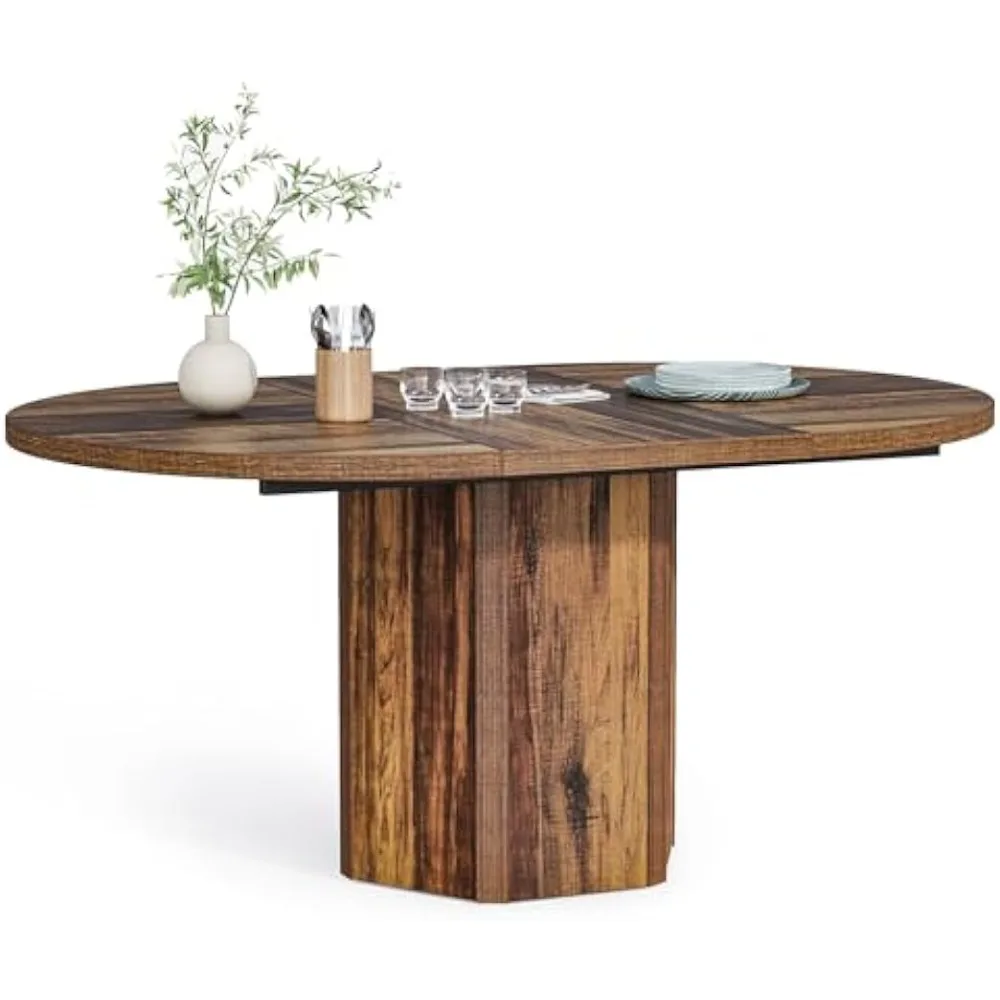 

55-inch Rustic Dining Table For 6, Wood Kitchen Table, Country Chic Furniture For Kitchen, Dining Room & Living Room