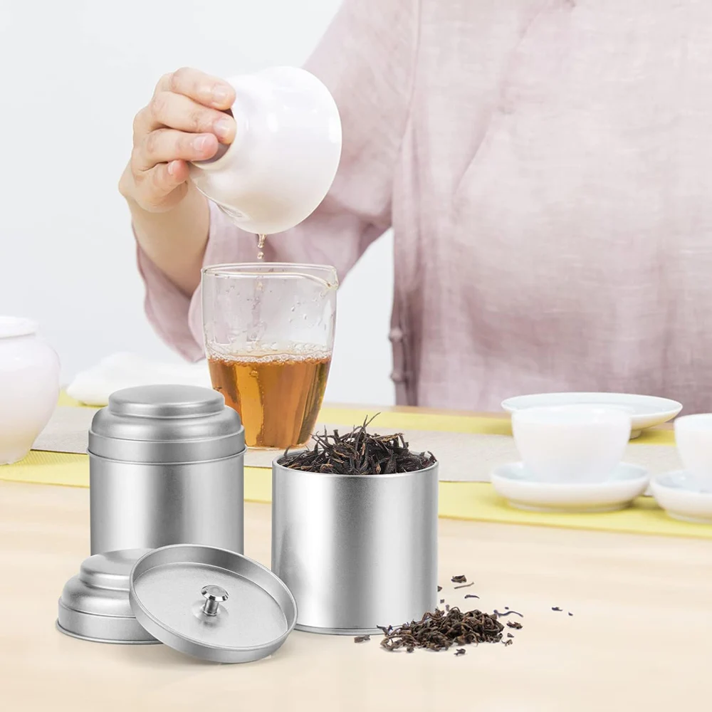 Tea Tin with Airtight Double Lids for Loose Leaf Tea Storage, Kitchen Small Tin Can and Tea Canister for Tea Coffee Sugar Candy