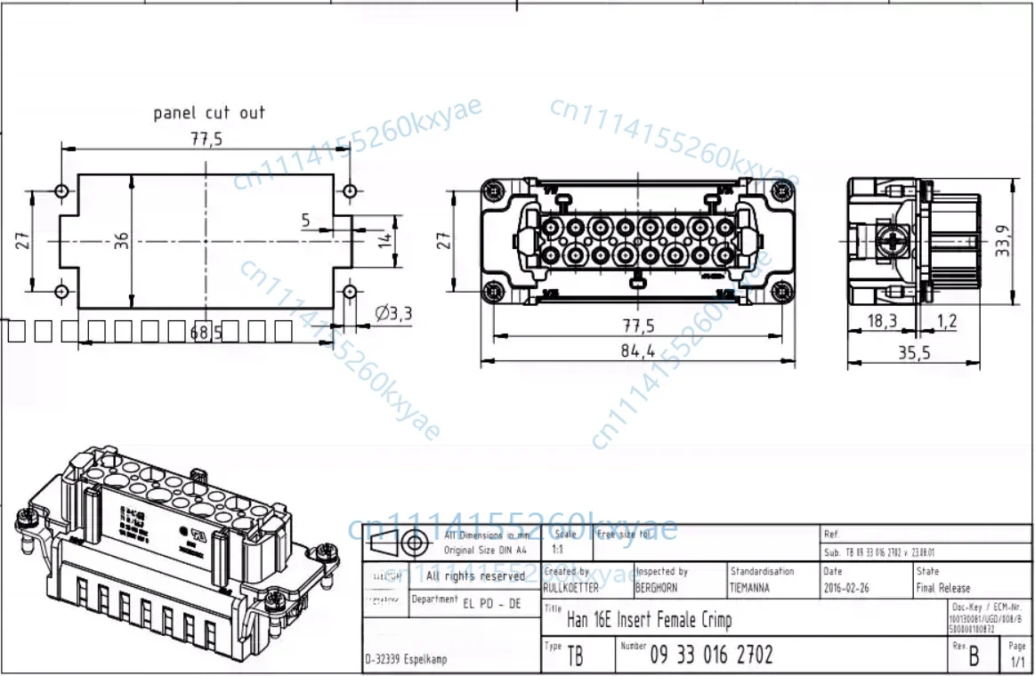 1pc 09330162702 heavy-duty connector 16-pin female core han 16 e-f-c accessories