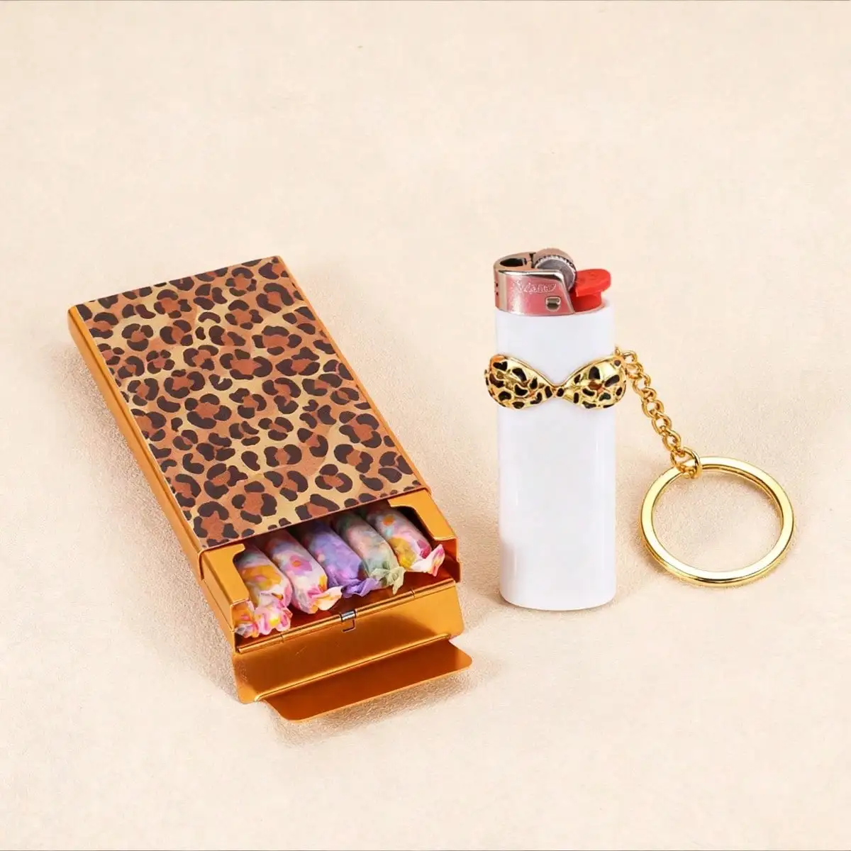Classic Leopard Print Holder Case, 5 Capacity Cigarette Case Holder for Regular Size, Smal Portable Smoking Accessories