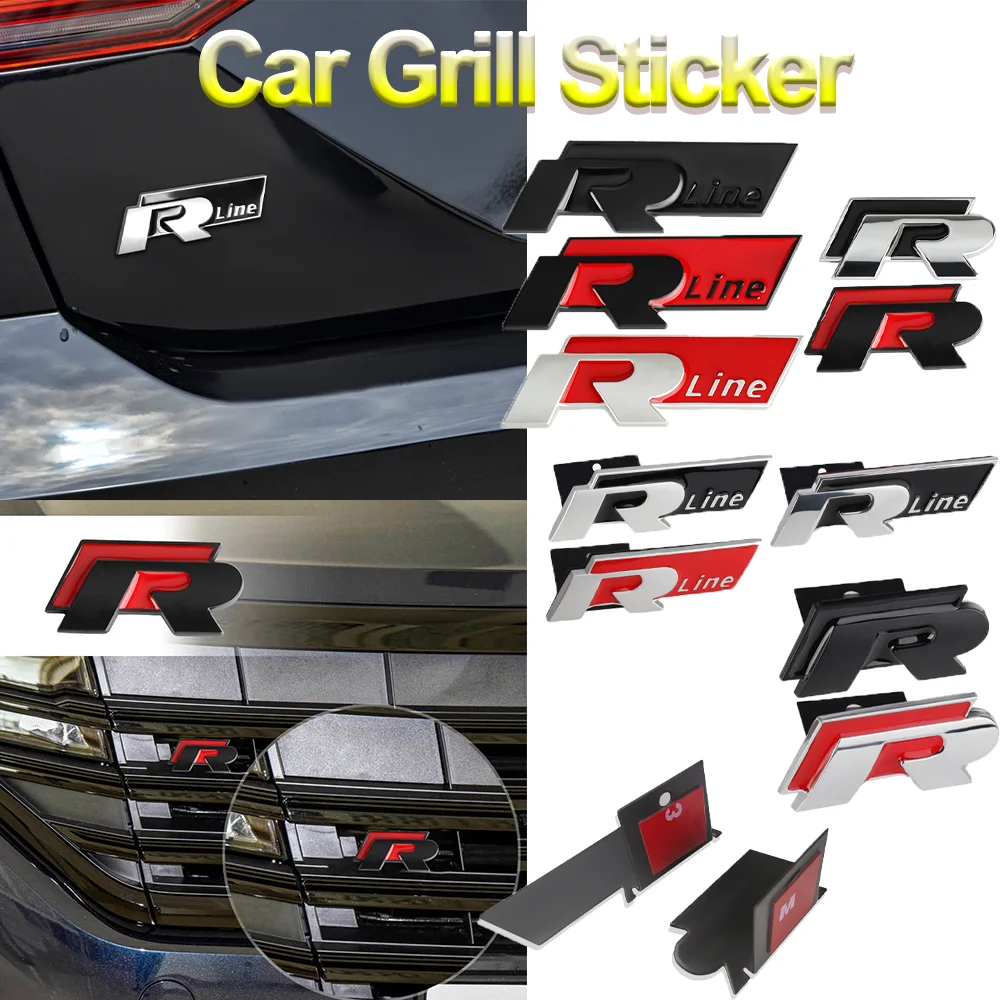 1PCS Silver/Black ABS Metal Car Goods Front Hood Badge Grille buckle Styling stickers For VW Volkswagen RLINE R Auto Accessories