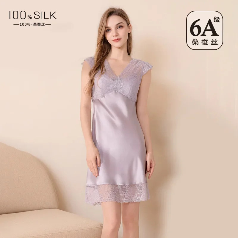 

Женская одежда для сна из 100% тутового шелка, ночная рубашка, сексуальное кружевное белье с накладкой на грудь, мини-платье, повседневные пижамы, ночные рубашки PJ