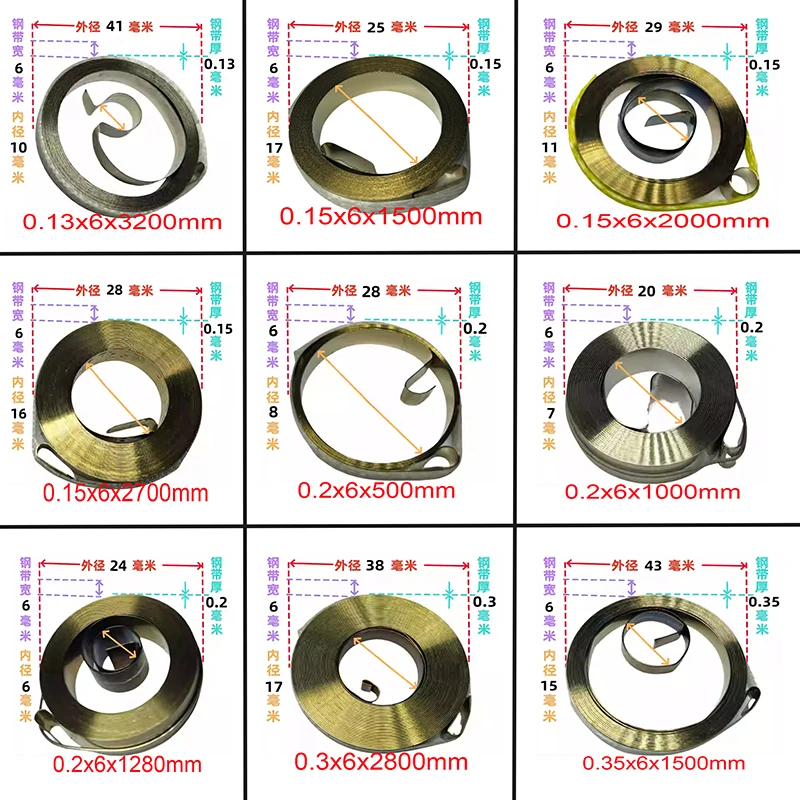 

Ширина проволоки 0,13-0,35 мм, плоская проволока, винтовая пружина, пружины постоянной силы, пружины для сверления и фрезерного станка, возвратная винтовая пружина