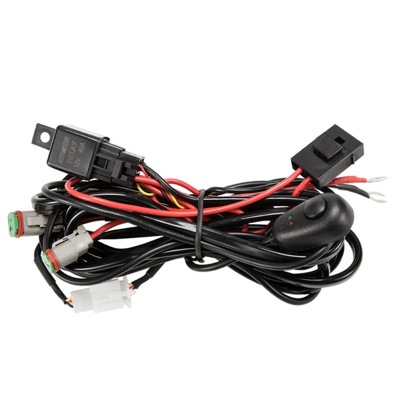 

Two meters No. 14 cable with DT head, one to two 12V 40A relay switch kit to drive high and low light harness