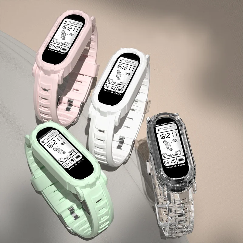 Funda + correa de silicona para Miband 7 6 5 4 3 NFC pulsera inteligente de glaciar transparente de moda para Xiaomi Mi Band 4 5 6 7