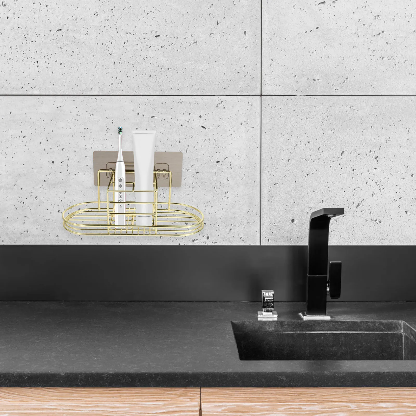 

Bathroom Toothbrush Holder Stainless Steel Golden Toothpaste Storage Rack Organizer Stand Drain Rack Space Saving