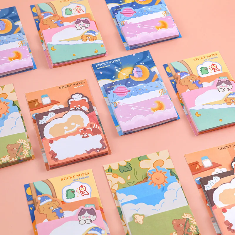 4 Piece Cartoon Adhesive Cute Sticky Notes Notepad Memo Pad Stationery Notebook Sticker Decoration