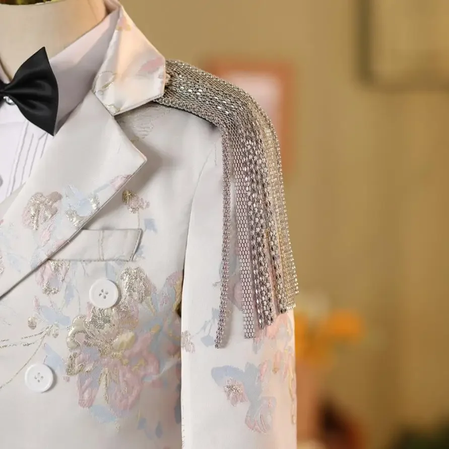 5PCS New Children\'s Prom Suits Wedding Birthday Party Host Piano Performs a Walk Show Tuxedo Boys Blazer Sets A4110 Vestidos