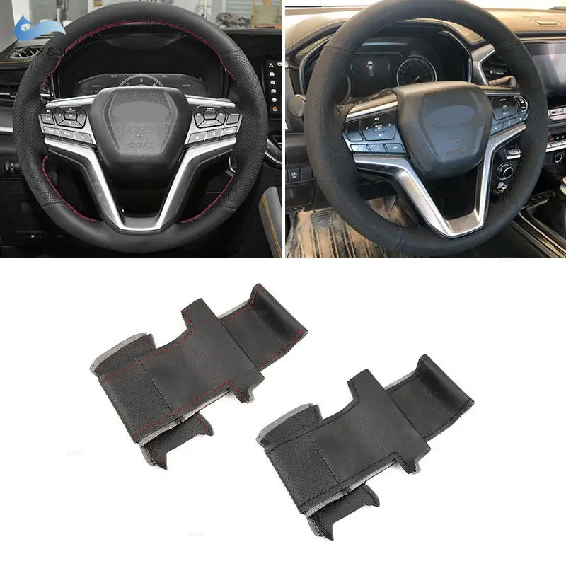 Car Inner Steering Wheel Cover Microfiber Perforated Leather Trim For Isuzu D-Max 2021 2022 with Needles Threads