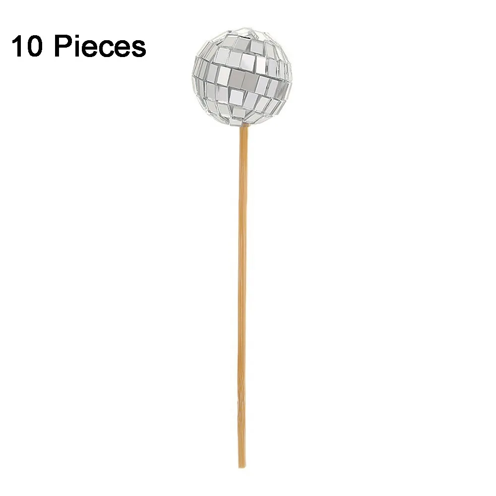 Foam Disco Ball Garden Sign Reflective Decorative Glass Ball Sun Catcher Mini with Wooden Stick Disco Ball Cake Topper