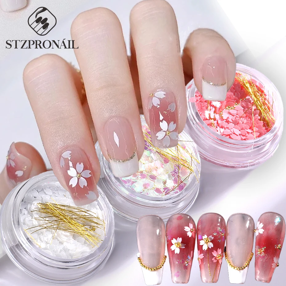 1Box Sakura Petal Chip Nail Sequins Cherry Blossoms Flower Glitter Stickers Japanese Holographic Flakes Manicure Decoration Tips