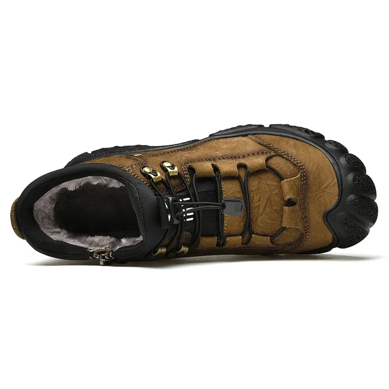 Genuine Leather Winter Boots Men Waterproof Plush Warm Snow Ankle Boots Outdoor Non-slip Hiking Men's Shoes Four Seasons