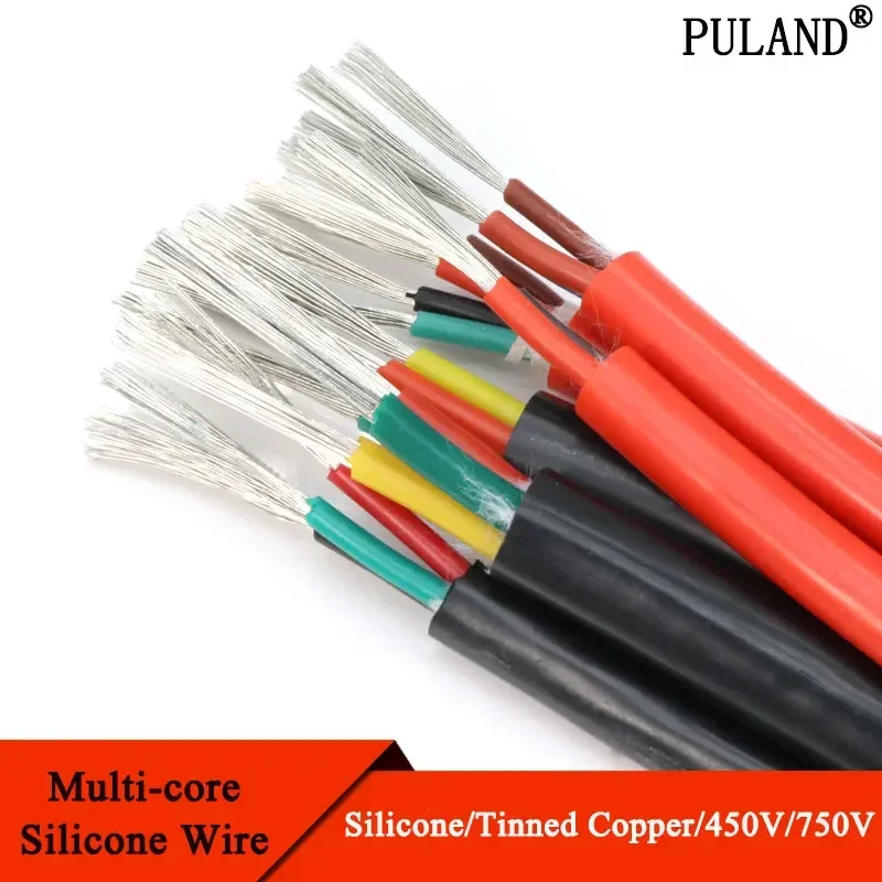 1m Soft Silicone Rubber Cable Sq 0.3 0.5 0.75 1 1.5 2 2.5 4 6mm, 2 3 4 6 Cores Insulated Flexible Copper High Temperature Wire