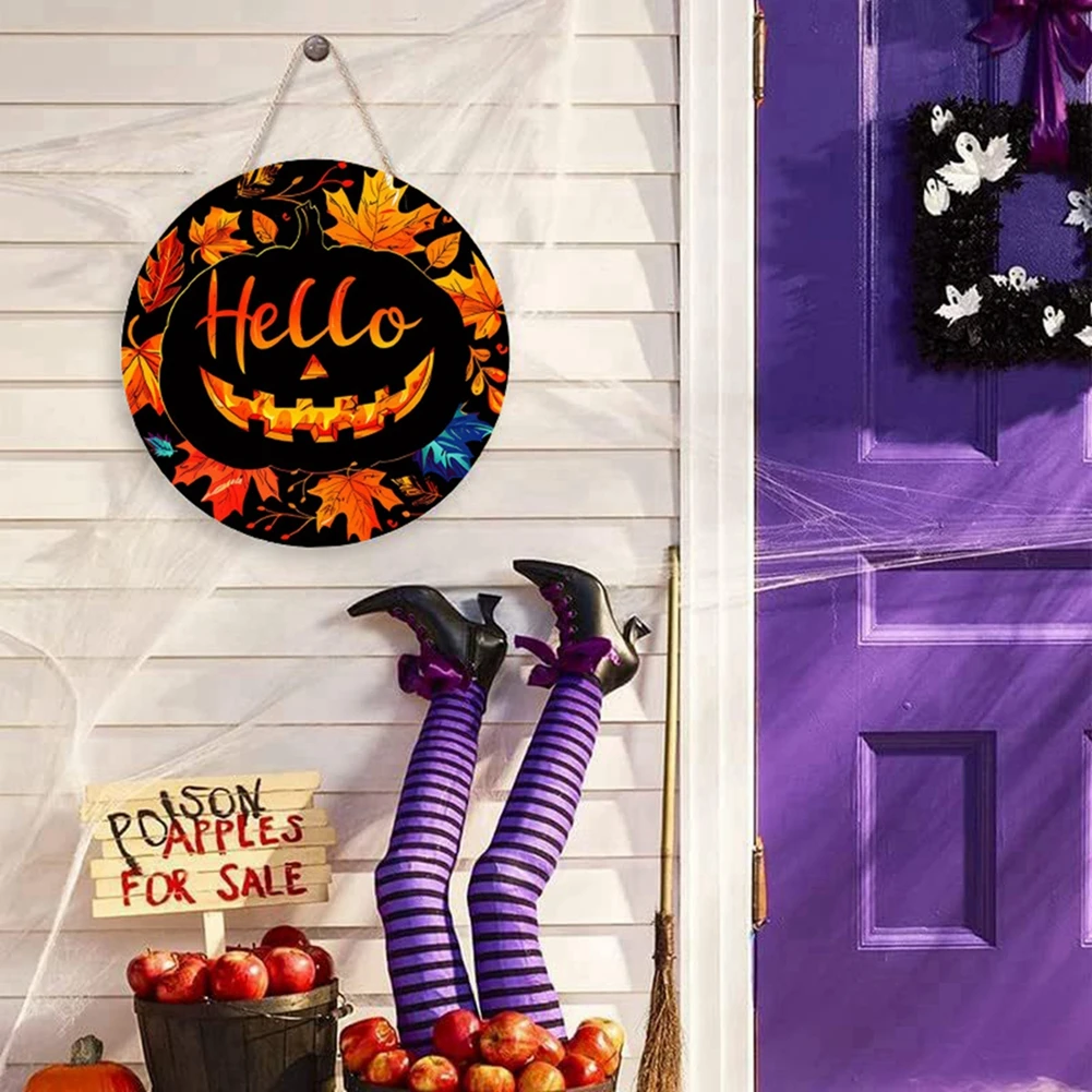 Хэллоуин Круглая дверь Приветственный знак Уникальный дизайн Опора для фото Осенние товары для вечеринок Подходит для внутреннего и наружного венера