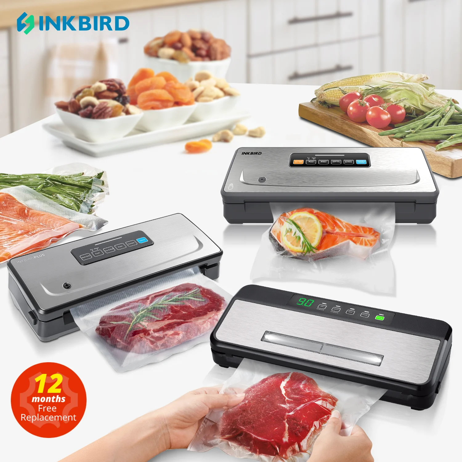 

INKBIRD 3 Types EU Plug Vacuum Sealer Packaging Machine For Food Storage Household Vacuum Food Packer Sous Vide Vacuum bag Rolls