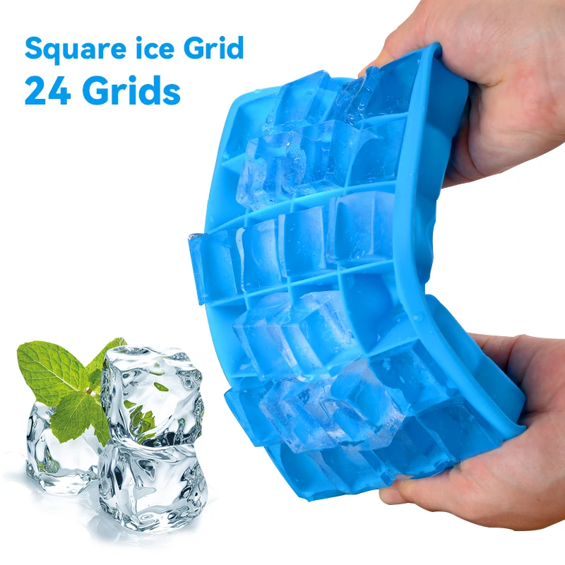 1PC 24-hole Silicone Ice Tray with Lid Square Box Auxiliary Food Puree Cheese Jelly Mold Bar Kitchen Tool Cocktail Cube 2024 New