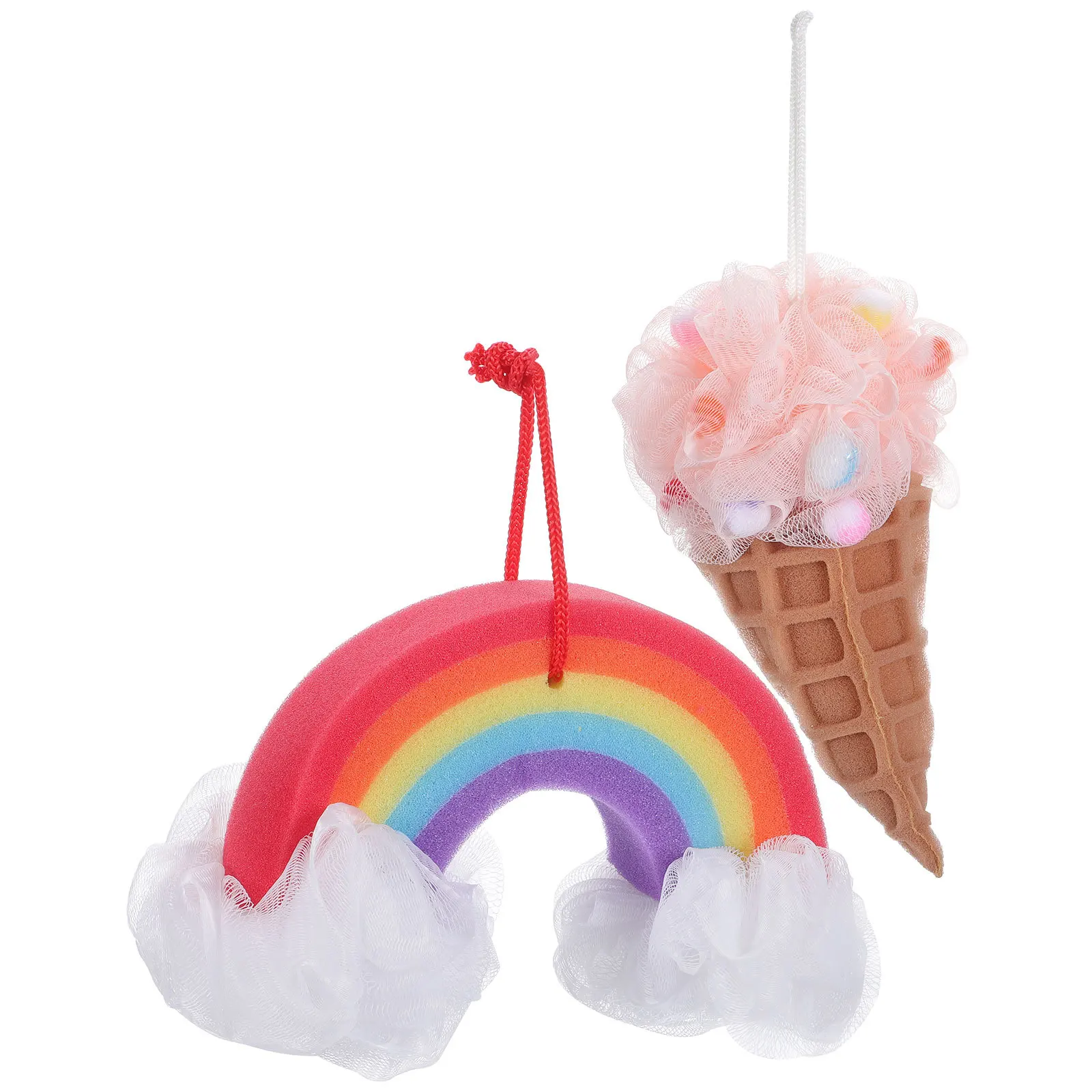 

2Pcs Sweet Cone Bath Balls Cute Rainbow Ice Cream Shaped Shower Loofahs Thick Reusable Bath Sponge for Deep Cleaning Sensitive