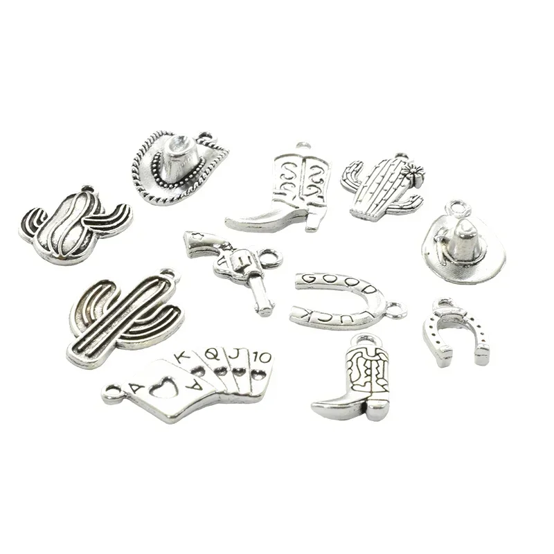 11pcs Mixed Antique Silver Western Cowboy Charms Alloy Boot Gun Hat Pendants For DIY Bracelet Earrings Necklace Jewelry Making view 6