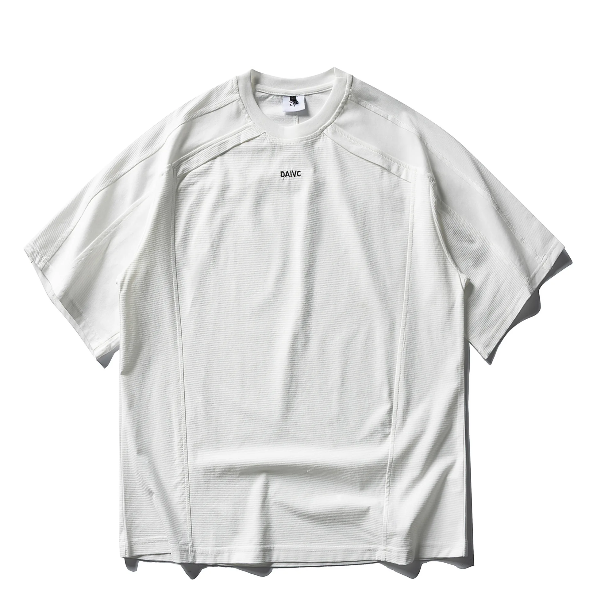 American Amekaji Letter Embroidered Waffle Grid Splicing Short Sleeved T-shirt Loose Half Sleeved
