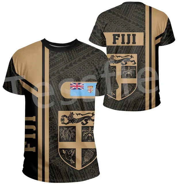 Polynesian Tribe Turtle Flag Fiji Rugby 3D Print Top Summer Street Casual Fun Men\'s and Women\'s Round Neck Short Sleeve T-shirt