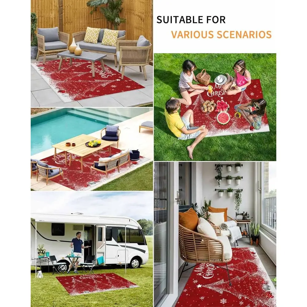 5x8ft Christmas Tree and Snowflake Outdoor/Indoor Rug - Deck, Backyard, Porch Decor