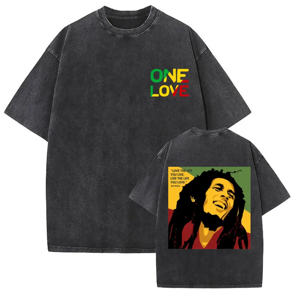 T-Shirt Vintage en Coton Délavé pour Homme, Originateur de Reggae, Bob Marley, One Love, Album Graphique, Classique