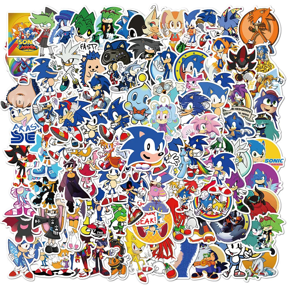 

Anime Sonic 100pcs Stickers Hedgehog Game Peripherals Figure Sticker Toys Decoration Mobile Phone Case Skateboard Luggage Gifts