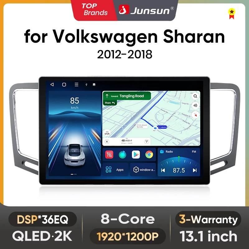 Junsun 13,1 Zoll QLED Android Wireless CarPlay Auto Autoradio Für Volkswagen Sharan 2012-2018 Intelligente Systeme DSP SWC RDS