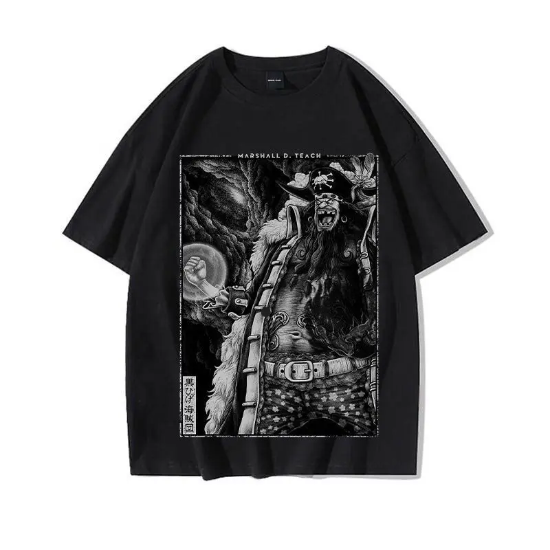 Camiseta ONE PIECE Sailing King Joint para hombre, camiseta de manga corta con estampado de algodón de animación de grupo de piratas y Barba Negra para hombre y mujer