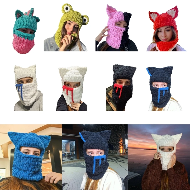 Cat Ear Hat Halloween Hat Headgear for Outdoors Knitted Devil Chenille Yarn DXAA