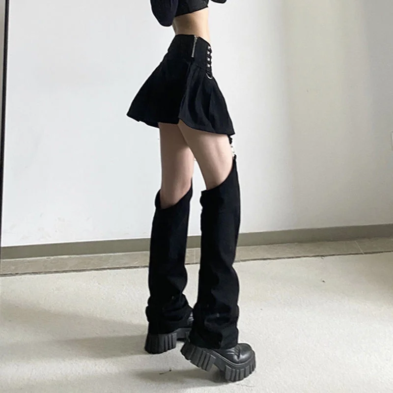 Rivet Patchwork Women Mini Pleated Street Skirts With Trouser Leg Hight Waist Skirt Punk Streetwear Goth Clothes Dark Academia