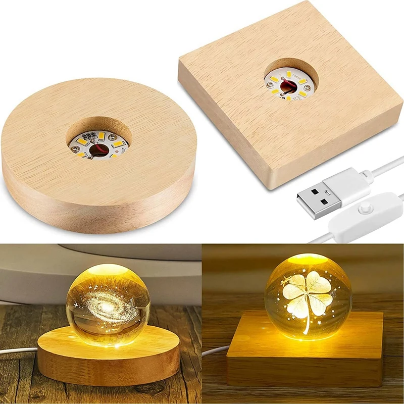 

2 Pieces Wood Light Display Base Wooden LED Display Base Crystal Glass Light Base Stand Wood LED Display Stand