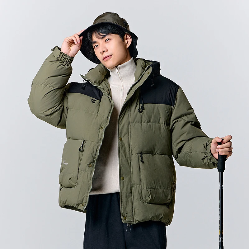 Jaqueta masculina com capuz semir, combinando cores, solta, de deslocamento diário, moda casual, nova marca, inverno, 2023