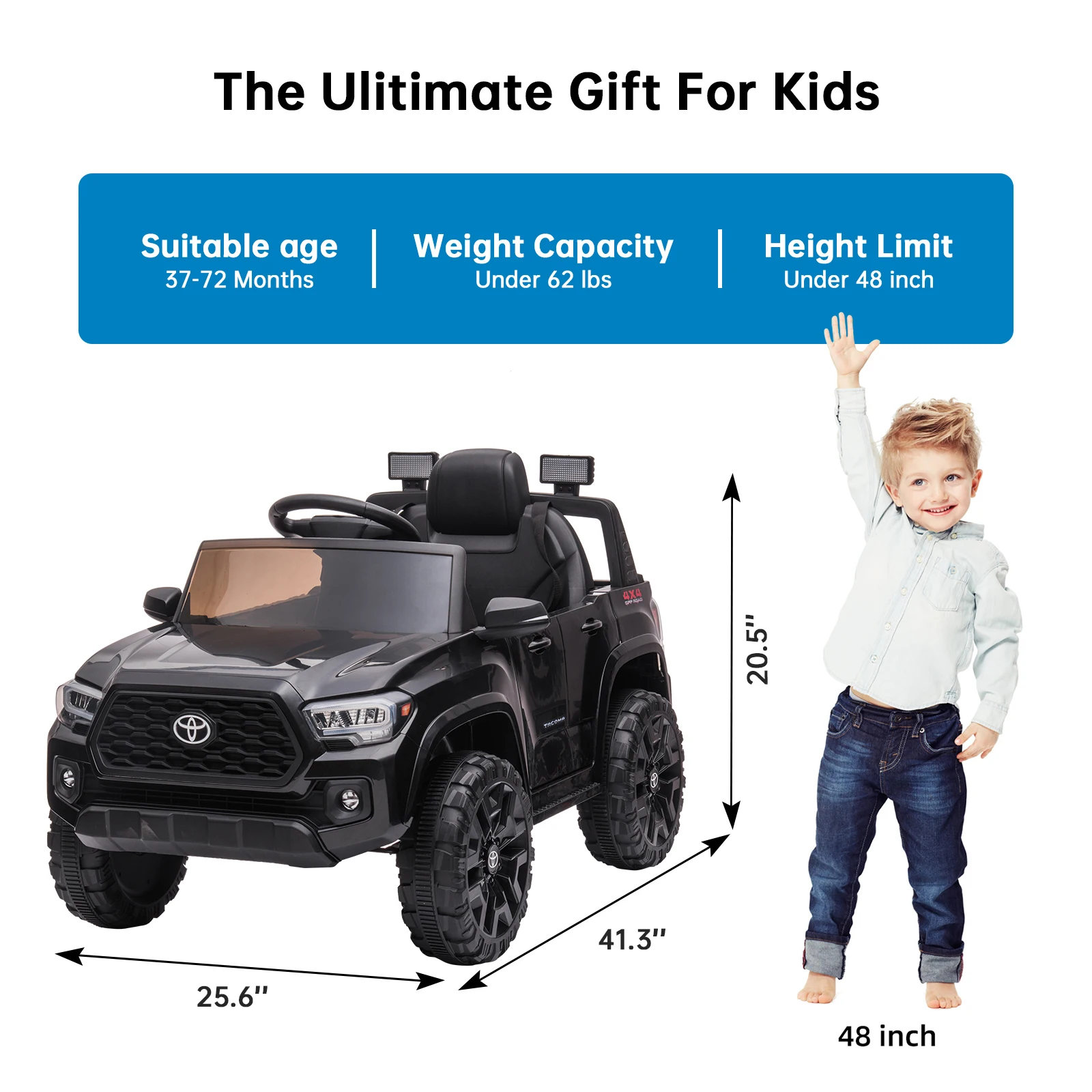 12V Kids Ride On Car, Kids Electric Vehicles with Parent Remote Control Spring Suspension Safety Belt, Soft Start, Led Headlight