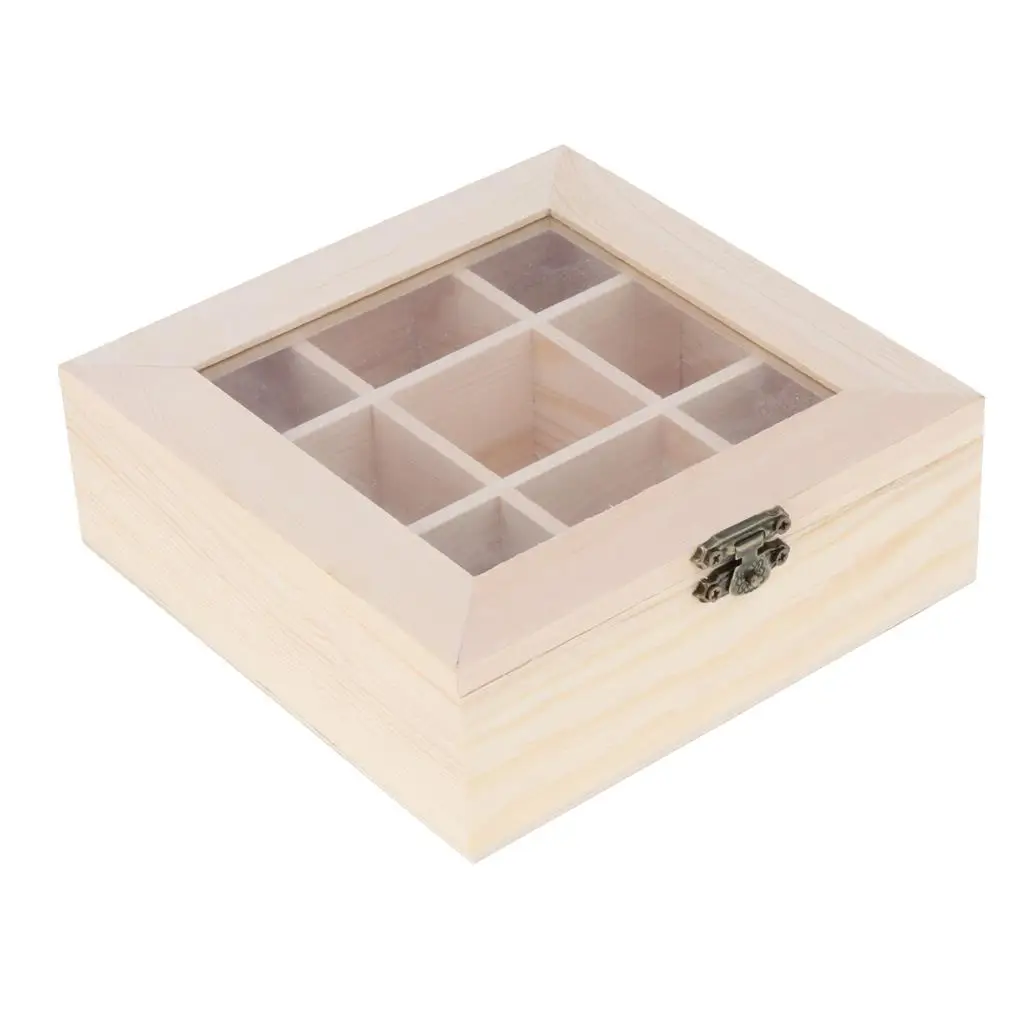 

Multi-grid Wooden Jewelry Necklace Bracelet Earrings Storage Box Organizer Women Gift for Home Stores Glass Cover Decor Supplies