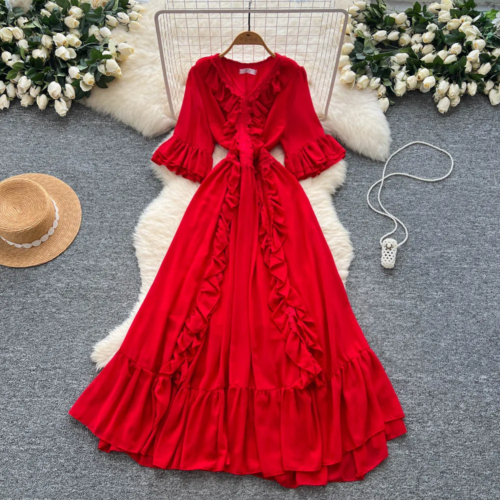 

Long Dress Women Dresses A Line Vestidos V Neck Wedding Elegant Maxi Splice Y2k Streetwear Party Night Work High Waist 2025