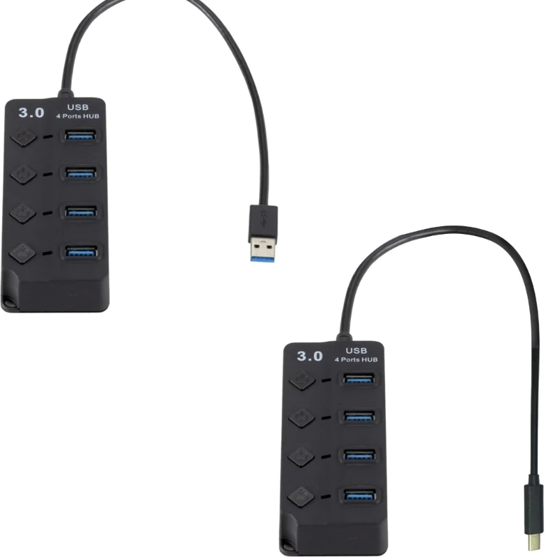 F3MA USB / Type C Hub 4 Ports USB Extender Splitter with Individual Switches for Various Devices and Work Environments