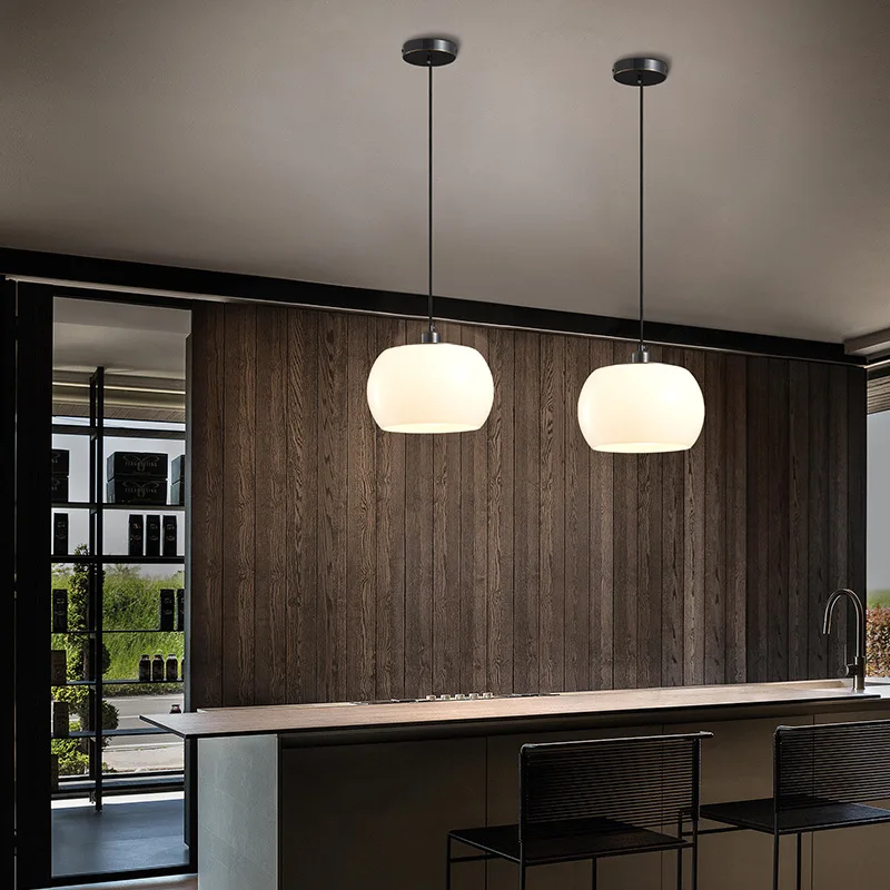 

Circle Milk White Glass Restaurant Decoration Pendant Lamp Modern Nordic Bedroom Study Board Hanging Lamps All Copper LED Light