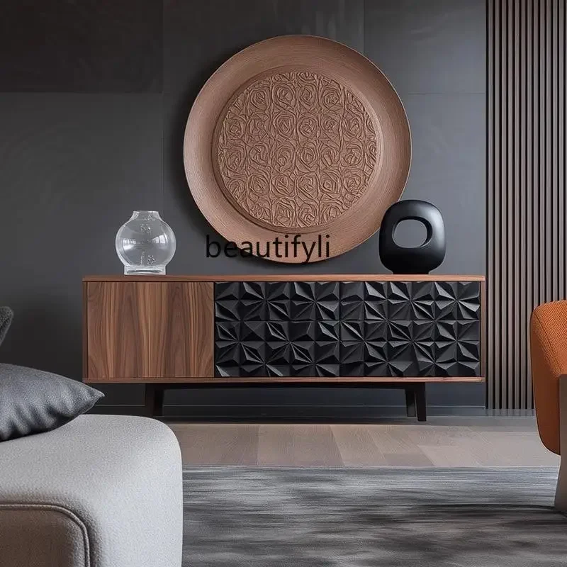 

xzqItalian minimalist walnut TV cabinet, high-end furniture household living room solid wood, storage side cabinet
