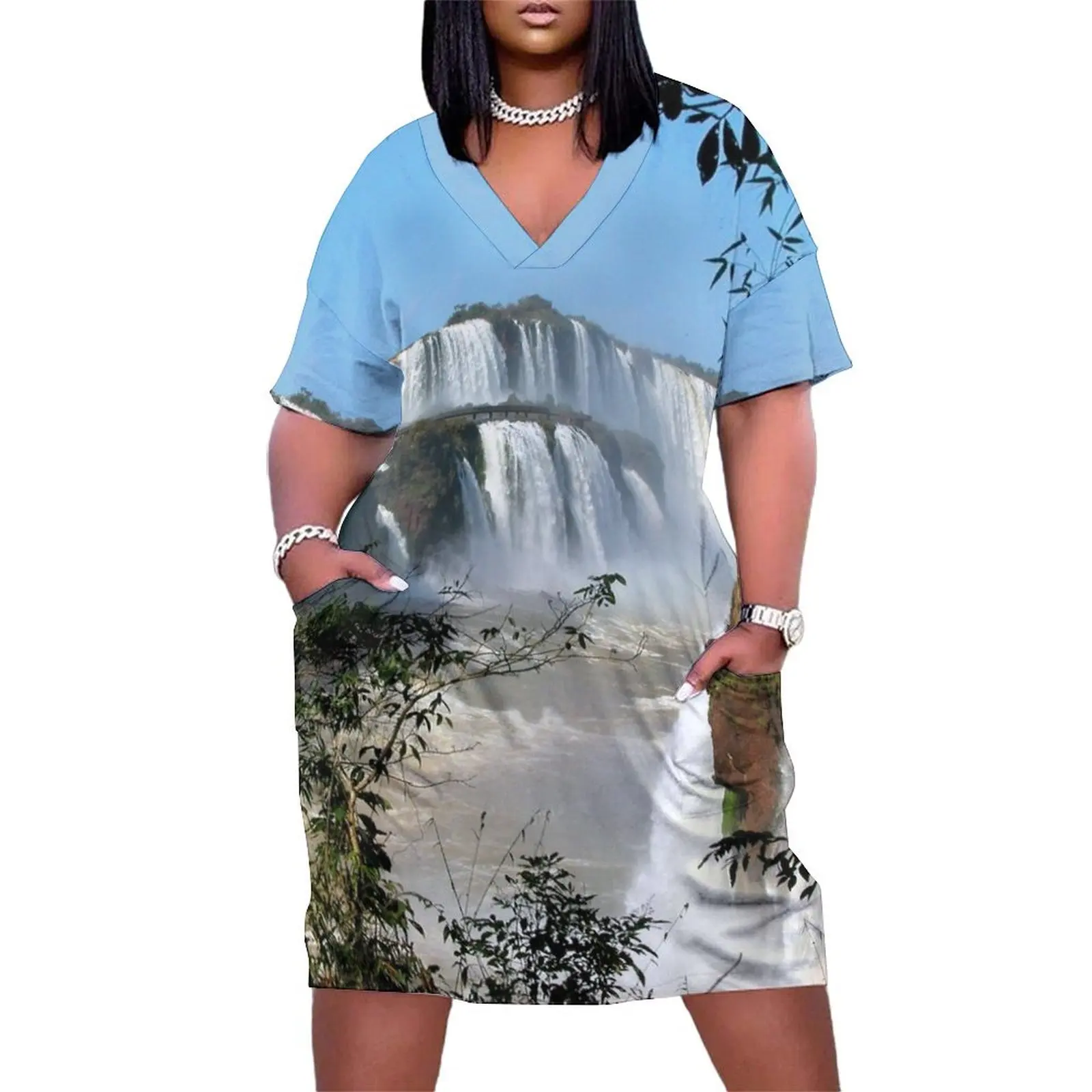 Iguazu Iguassu Waterfall Landscape Panorama Scenery, Brazil Argentina 8 Loose Pocket Dress Female dress evening dresses women