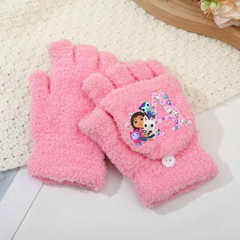 

Новые теплые перчатки Gabby Dollhouses для женщин, модные варежки для девочек, мягкие плюшевые короткие перчатки без пальцев, зимние детские перчатки