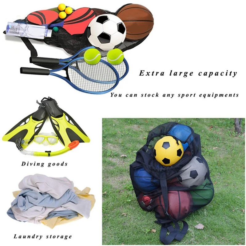 Bolsa de red de gran capacidad para pelotas deportivas, red de almacenamiento para pelotas de juguete para niños, fútbol, baloncesto, voleibol, 72x100cm