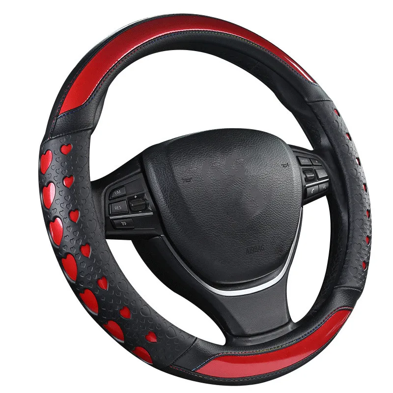 Fashion Heart Style Car Steering Wheel Cover Non-slip Fit Size 38CM Steering Wheel High Quality Interior Accessories