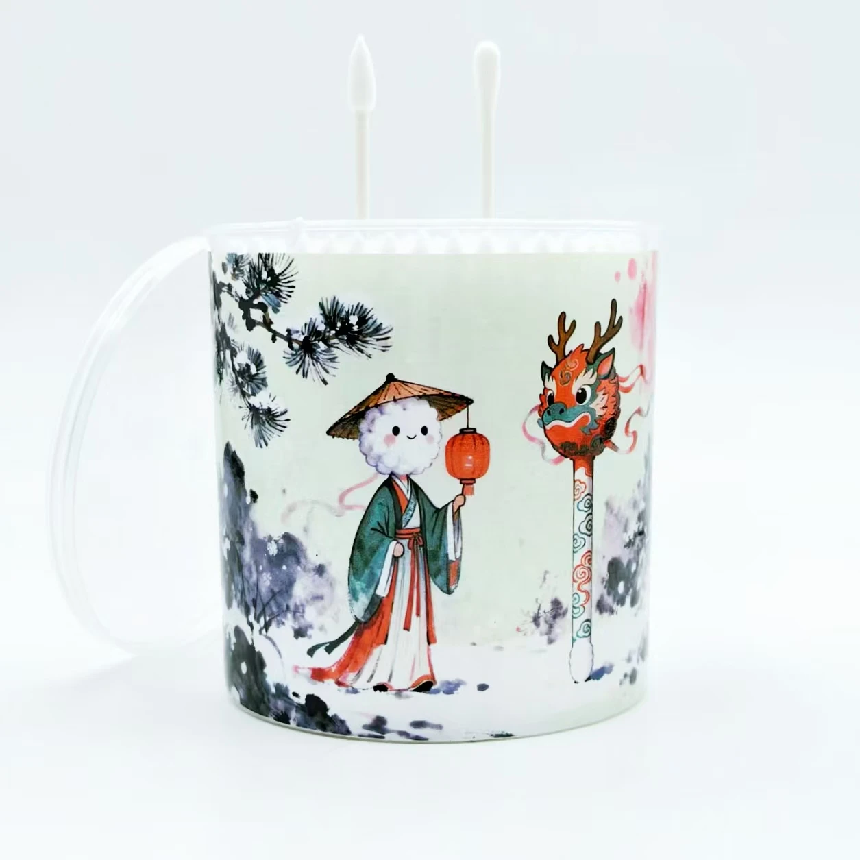 200개 앤티크 테마 패턴 면봉, 둥근 끝이 있는 흰색 청소용 면봉, 선물용 면봉