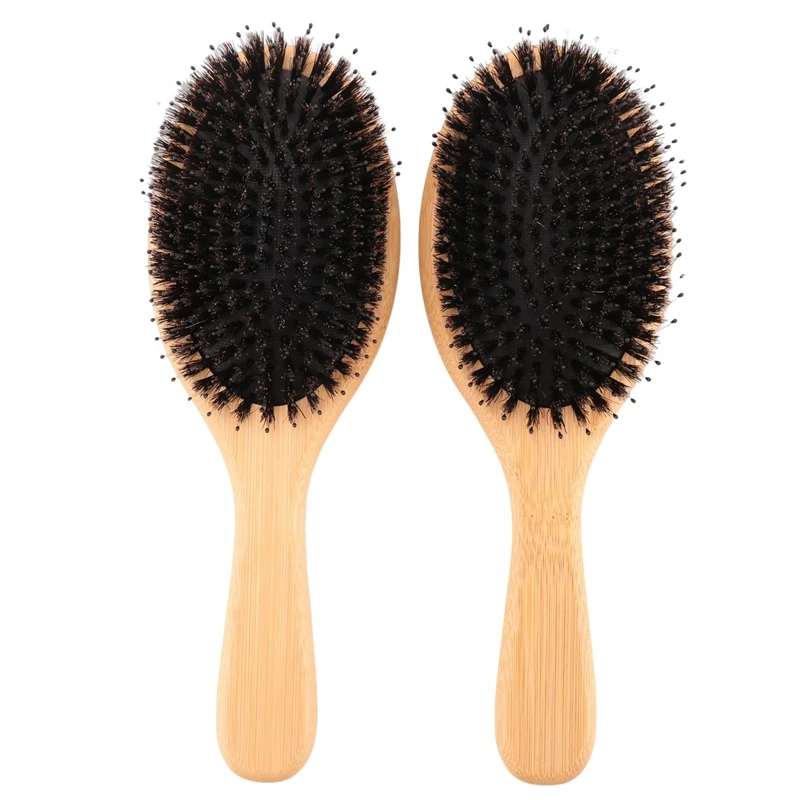 2 Pcs Khaki Comb With Nylon Pins Bamboo Paddle Detangler Brush Detangling Adding Shine Brushes Daily