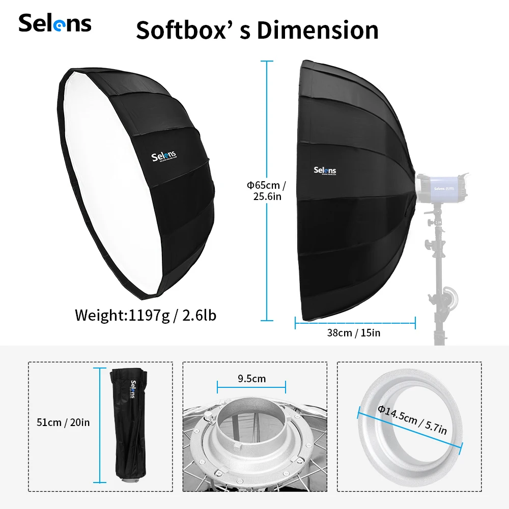 Selens Diffuser Reflector Parabolic Umbrella Beauty Dish Softbox For Off-camera Flash Fotografia Light Box Carrying Bag