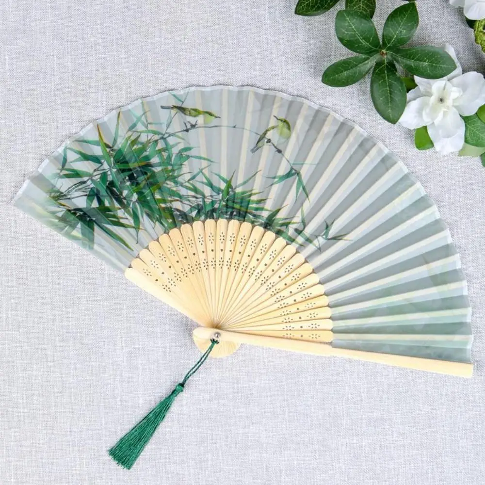 Hanfu Accessories No Deformation Folding Fan Handmade Bamboo Handle Props Fan Ancient Style Handheld Wedding