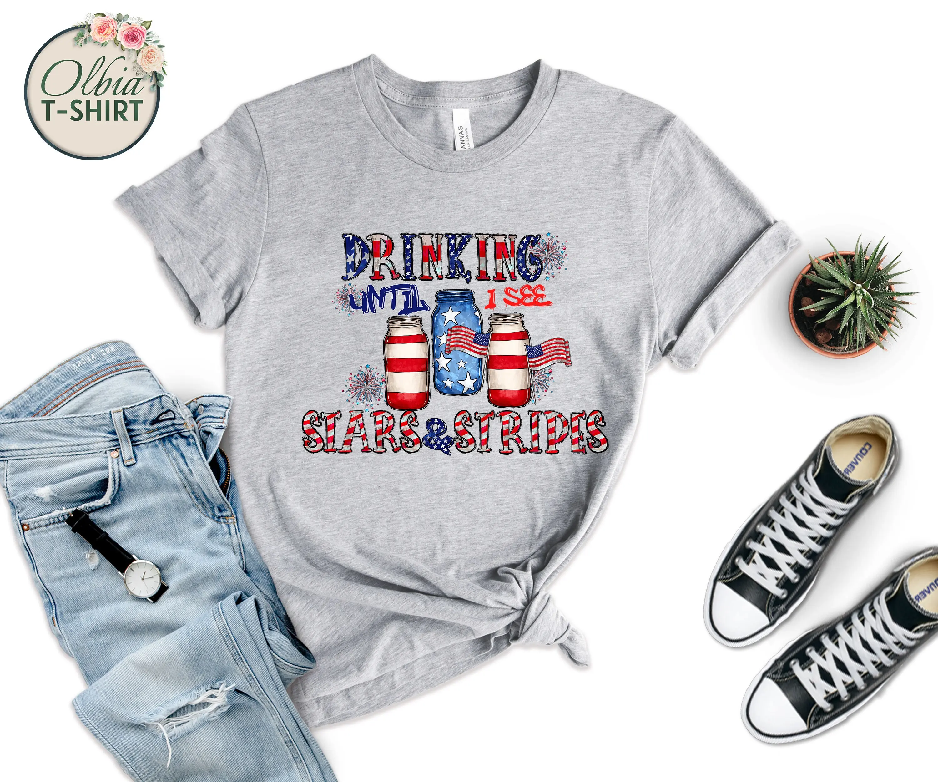 Drinking Until I See Stars And Stripes T Shirt Fourth Of July Patriotic Independence Day Family Memorial