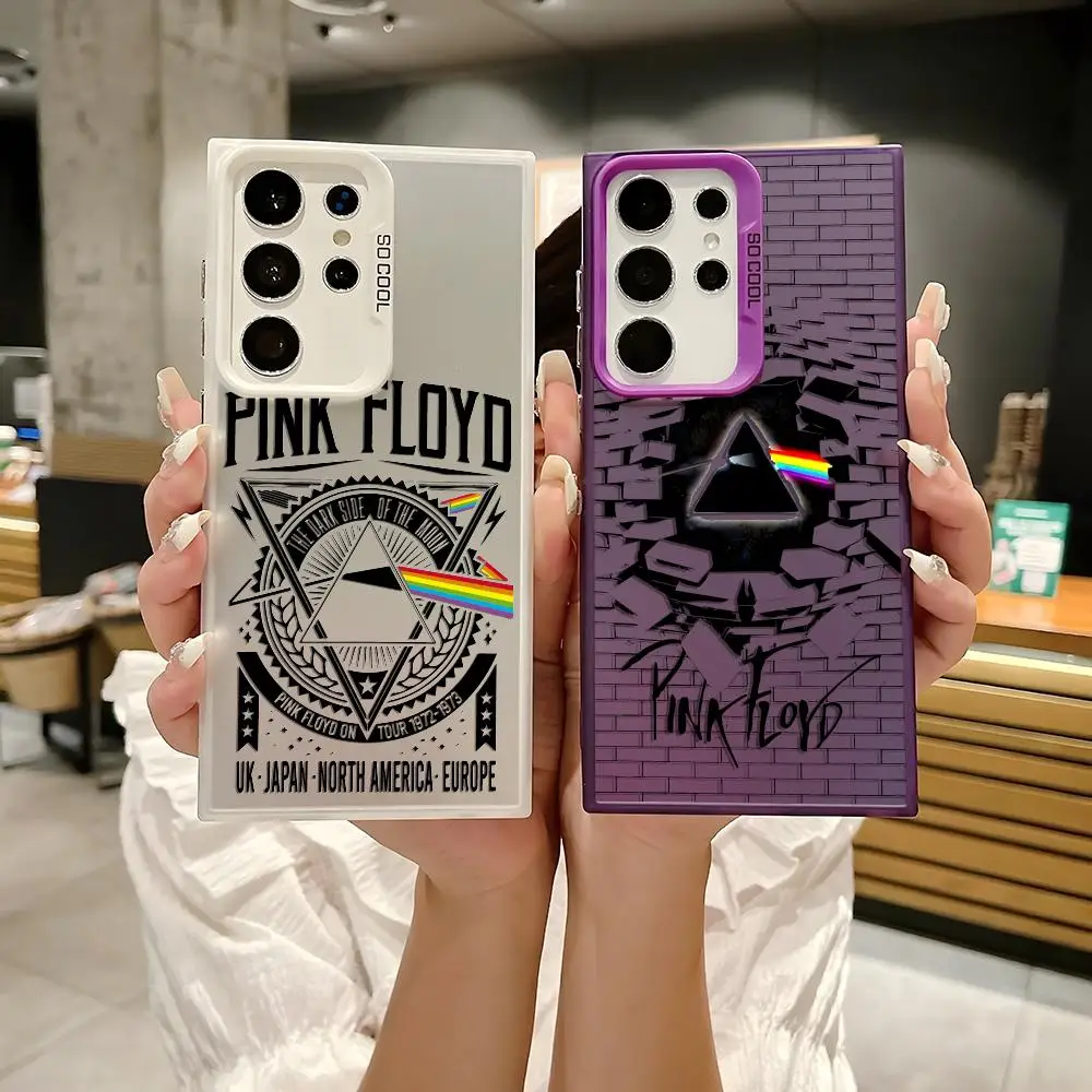 P-PInK F-FLOyDS-Logo Custodia per telefono per Samsung Galaxy S25 Edge S24 S23 S22 S21 S20 Ultra Funda Cover in silicone argento