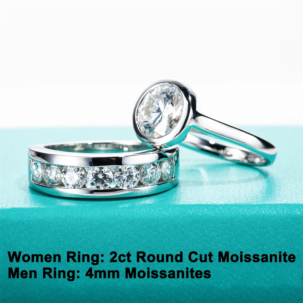 AnuJewel  D Color Moissanite Couple Rings For Lovers Wedding Band Engagement 925 Sterling Silver Rings Set Jewelry Wholesale